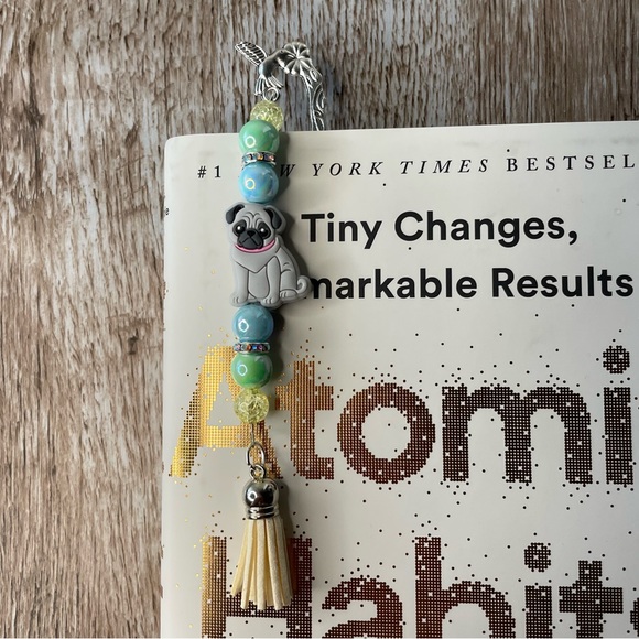 Bookmark Pug Dog Frenchie Handcrafted Artisan Beaded Metal Journal Read Book - Picture 3 of 3